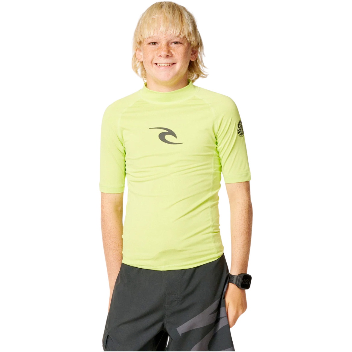 2026 Rip Curl Junior Camiseta De Lycra De Manga Corta Waves UPF 136BRV - Lime